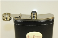 Barlow Leather Stainless Steel Vintage Golf Themed Pocket Flask - 7oz