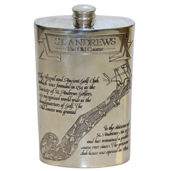 St. Andrews The Old Course Pewter Flask with Course Layout - Great Condition