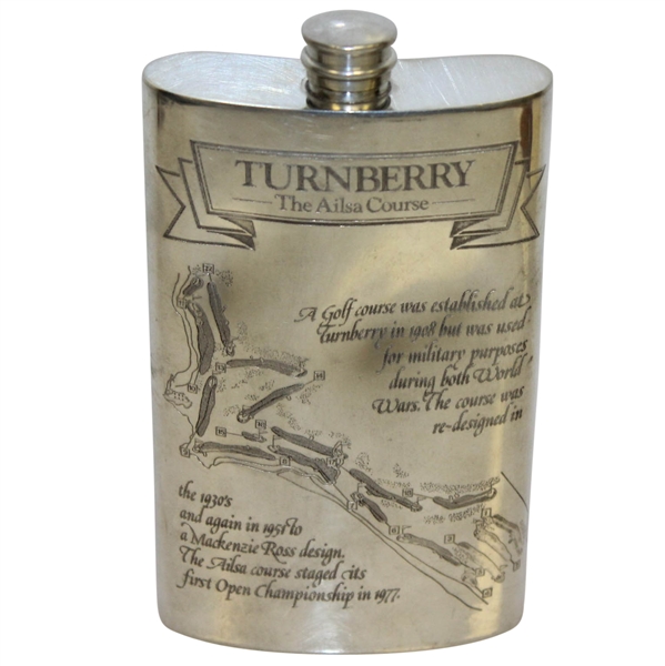 Turnberry The Ailsa Course Pewter Golf Flask with Original Box & Funnel - Good Condition