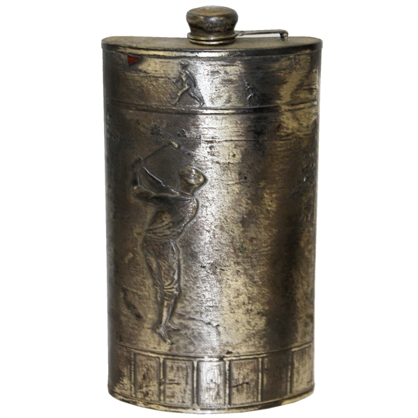Circa 1920 Evans Nickel Silver Golf Flask - 7" Tall