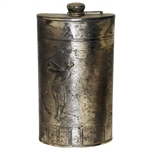 Circa 1920 Evans Nickel Silver Golf Flask - 7" Tall