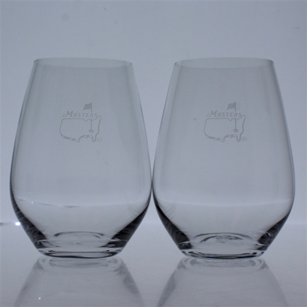 Masters Stemless Wine Glasses w/ Beveled Base & Etched Frosted Logo On Front
