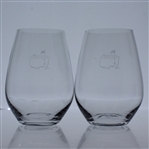Masters Stemless Wine Glasses w/ Beveled Base & Etched Frosted Logo On Front