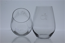 Masters Stemless Wine Glasses w/ Beveled Base & Etched Frosted Logo On Front