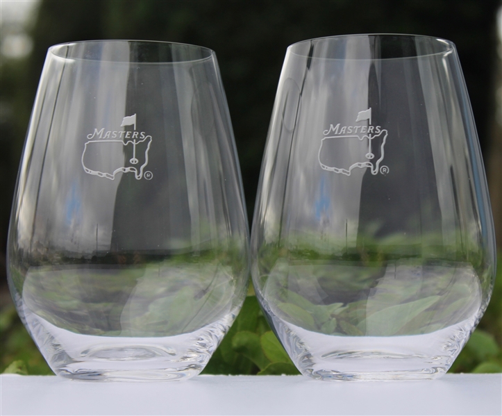 Masters Stemless Wine Glasses w/ Beveled Base & Etched Frosted Logo On Front