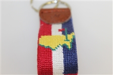 Masters Logo Keychain - Red, White, & Blue Stripes Background