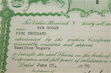 Ben Hogan's 1970 Filteron International, INC. Stock Certificate