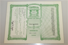 Ben Hogan's 1970 Filteron International, INC. Stock Certificate