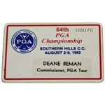 Deane Bemans 1982 PGA Championship at Southern Hills PGA Commissioner Badge #76