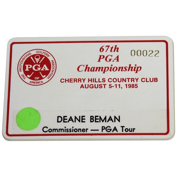 Deane Bemans 1985 PGA Championship at Cherry Hills PGA Commissioner Badge #22