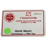 Deane Bemans 1985 PGA Championship at Cherry Hills PGA Commissioner Badge #22