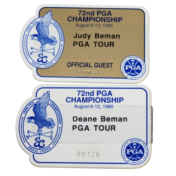 Deane and Judy Bemans 1990 PGA Championship at Shoal Creek Badges