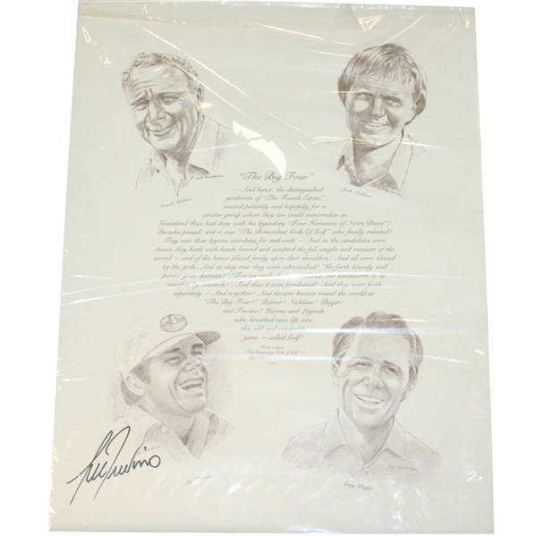 Lee Trevino Signed 1992 "The Big Four" Poem with Jack Sneiderman Drawings Poster JSA ALOA