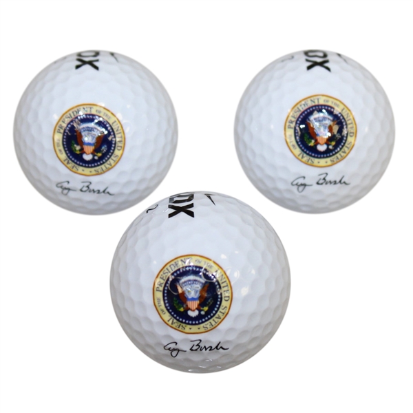Three Presidential Seal George Bush Facsimlie Signed NDX Golf Balls
