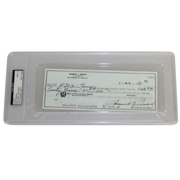 Sam Snead Signed 1991 Personal Check for the PGA Tournament PSA/DNA #83511609