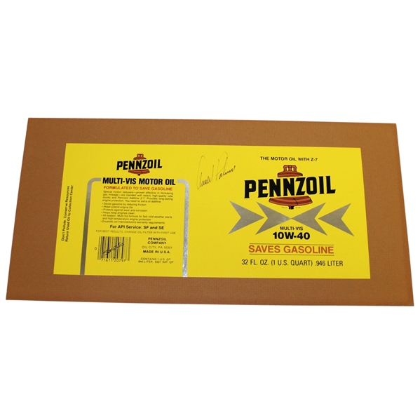 Arnold Palmer Signed Pennzoil 10W-40 Sample Label JSA ALOA