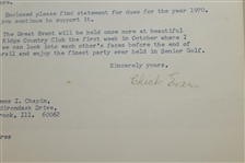 Chick Evans Signed 1970 Letter to Jim Chapin on Sidney Wanzer Letterhead with Envelope JSA ALOA