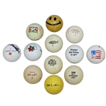 Twelve Miscellaneous Logo Golf Balls - Hole-In-One, Smiley Face, Holidays, and other