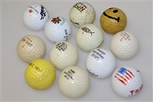 Twelve Miscellaneous Logo Golf Balls - Hole-In-One, Smiley Face, Holidays, and other
