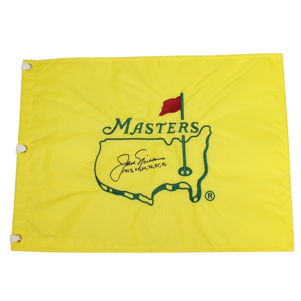 Jack Nicklaus Signed Masters Undated Flag with All 6 Wins Notation JSA ALOA