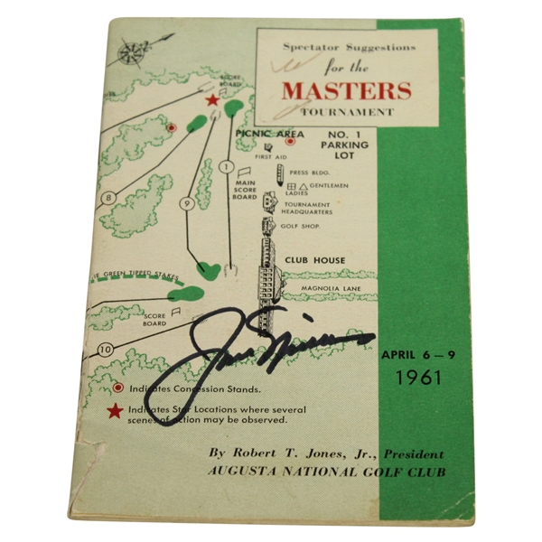 Jack Nicklaus Signed 1961 Masters Spectator Guide JSA ALOA
