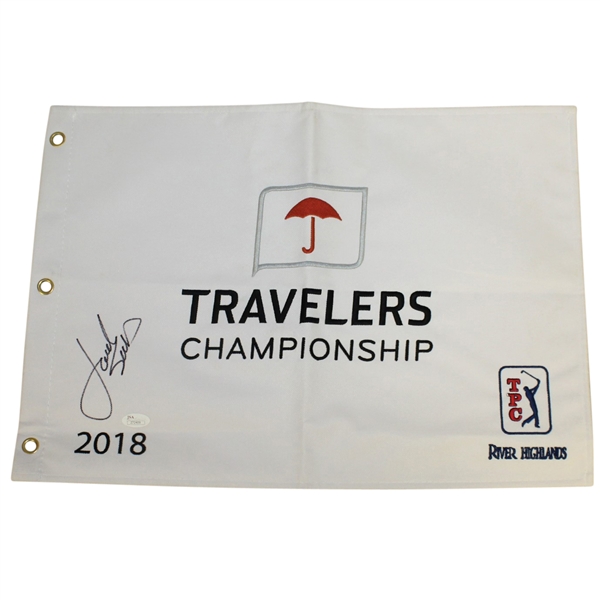 Jordan Spieth Signed 2018 Travelers Championship Embroidered Flag FULL JSA #Z72409