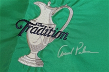 Arnold Palmer Signed 'The Tradition' Green Embroidered Flag in Silver JSA ALOA