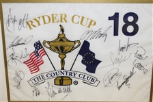 1999 Ryder Cup at The Country Club European Team Signed Flag - Framed JSA ALOA