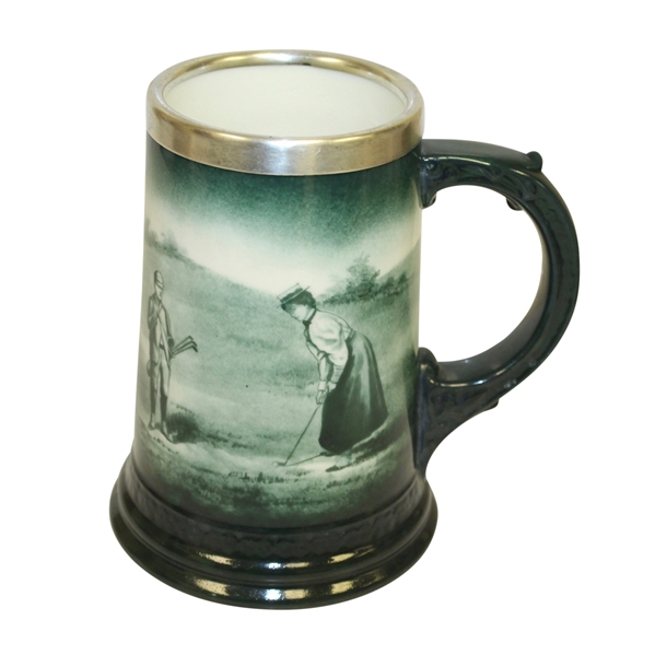 Circa 1900 Lennox Green Golf Scene Mug w/Gold Rim