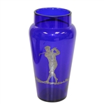 Hawkes Co Cobalt Blue Vase w/ Sterling Golf er Overlay