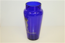 Hawkes Co Cobalt Blue Vase w/ Sterling Golf er Overlay