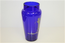 Hawkes Co Cobalt Blue Vase w/ Sterling Golf er Overlay