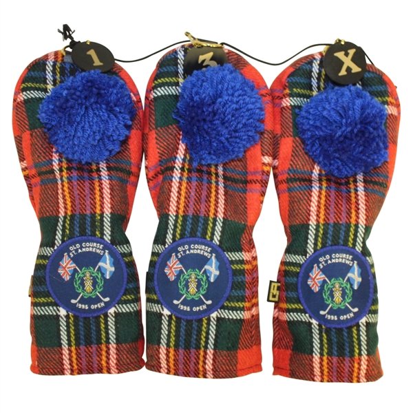 Old Course At St. Andrews 1995 Open Red Tartan Club Head Covers - 1, 3, Utility