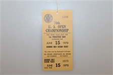 1970 US Open Press Badge, Parking Pass, Three Unused Tickets