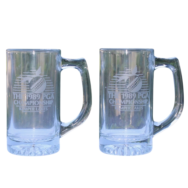 1989 PGA Championship Glass Beer Steins (2) - Payne Stewart Wins!