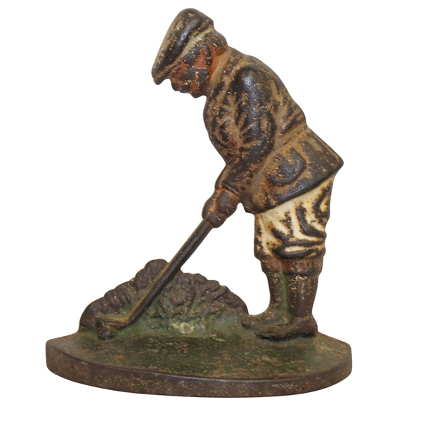 Antique Hubley Cast iron Golfer Door Stop w/ Great Old Paint & Patina