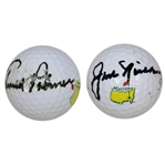Arnold Palmer & Jack Nicklaus Signed Masters Logo Golf Balls JSA ALOA