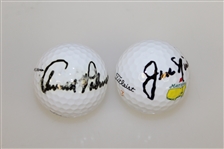 Arnold Palmer & Jack Nicklaus Signed Masters Logo Golf Balls JSA ALOA