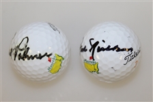 Arnold Palmer & Jack Nicklaus Signed Masters Logo Golf Balls JSA ALOA