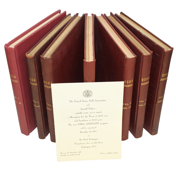 USGA Journal Vol. 1-8 (1948-1956) w/ USGA and Arnold Palmer Reception for the Press Invitation