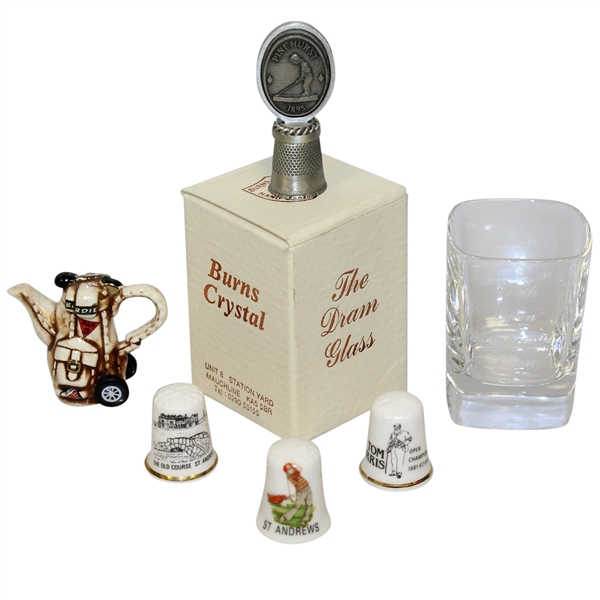 Assosorted Golf Themed Desk Decorations And A 118th Open Championship Shot Glass