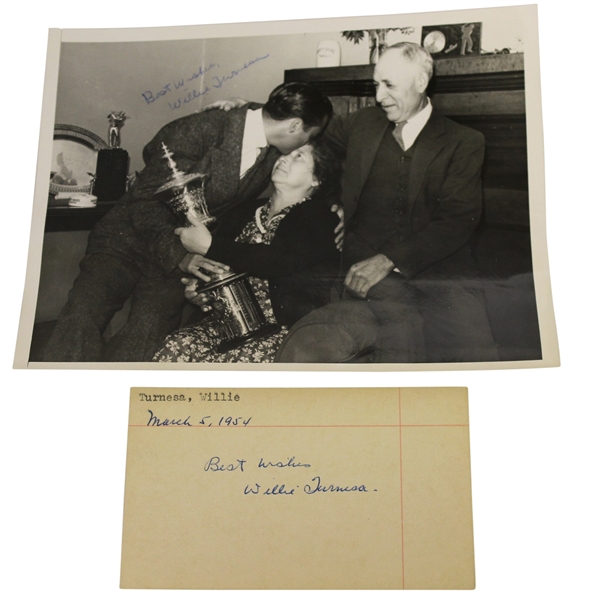 Willie Turnesa Signed Wire Photo After 1938 US Amateur & Signed Index Card JSA AOLA