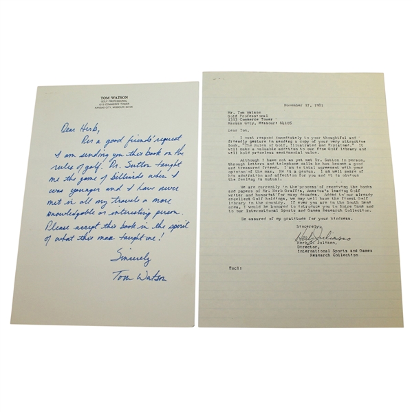Tom Watson Signed Early 1990s Hand Written Letter JSA AOLA