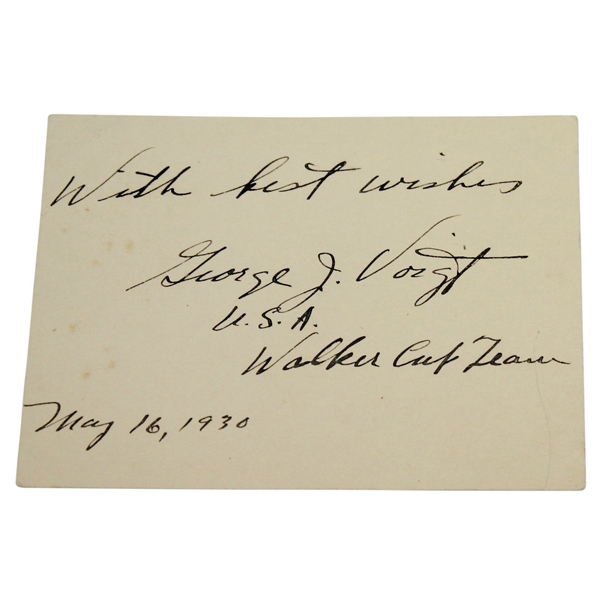 George Voigt Signed Card w/ Inscription - USA Walker Cup Team JSA ALOA