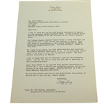 Patty Berg Signed Letter Of Thanks To Dick Taylor For The Charlie Bartlett Award JSA ALOA
