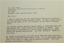 Patty Berg Signed Letter Of Thanks To Dick Taylor For The Charlie Bartlett Award JSA ALOA