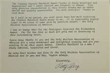 Patty Berg Signed Letter Of Thanks To Dick Taylor For The Charlie Bartlett Award JSA ALOA
