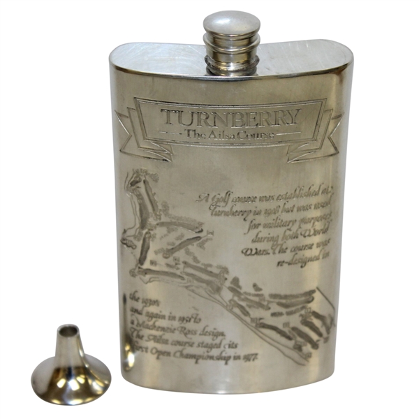 Turnberry The Ailsa Course Sheffield England Pewter Flask w/ Funnel - Great Condition