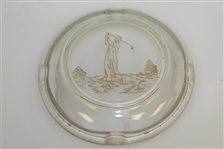 Circa 1940 Golfer Post-Swing Silver on Glass Ashtray