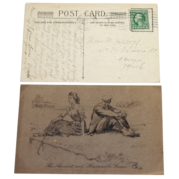 The Ancient and Honourable Game Postcard with 1912 Longing for you Postcard